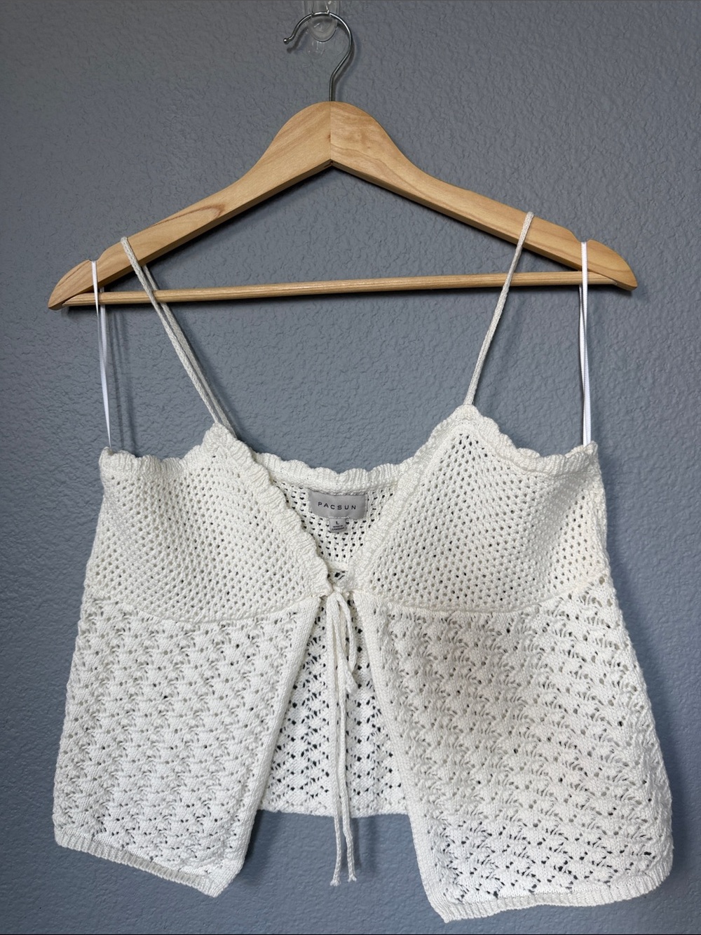 PacSun Cream Crochet Tie-Front Camisole